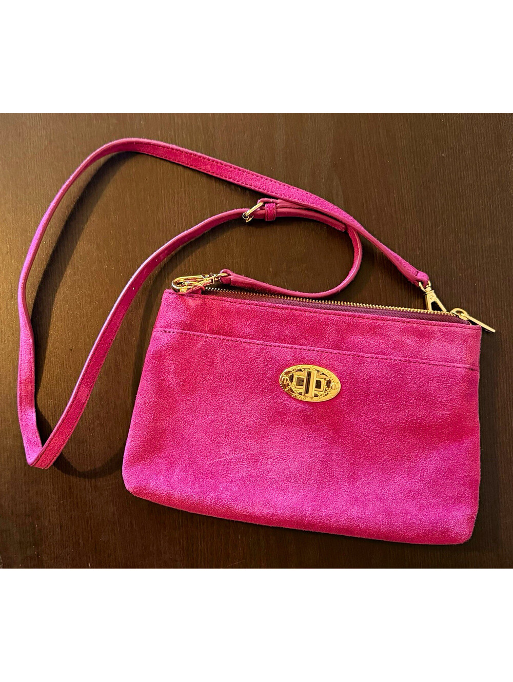 Talbots Purple Crossbody Bag Gold Hardware Detachable Strap Pockets